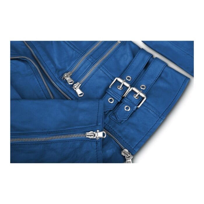 Giacca da motociclista da corsa in vera pelle blu morbida da donna e ragazza - Knighthood Store