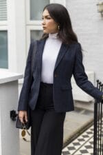 Blazer de tweed para mujer, chaqueta entallada de cuadros con espiga - Tienda Knighthood