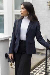Giacca da donna in tweed a spina di pesce a quadri, vestibilità sartoriale - Knighthood Store