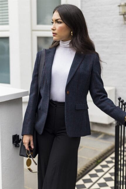 Blazer de tweed para mujer, chaqueta entallada de cuadros con espiga - Tienda Knighthood