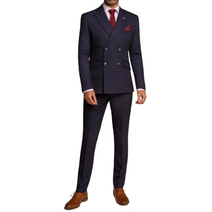 Abito da uomo 2 pezzi blu navy doppiopetto su misura - Knighthood Store