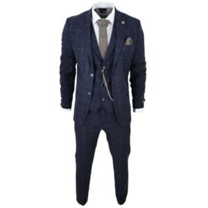 3-teiliger Herrenanzug aus Wolle und Tweed, Marineblau/Braun, kariert, 1920er-Jahre-Gatsby-Anzug – Knighthood Store