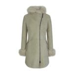 Veste 3/4 longue en peau de mouton véritable et daim de Toscane crème pour femme - Knighthood Store
