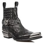 New Rock 7950P-S1 Black Leather Military Cowboy Boots Metal Toe Heel Biker Rock - Knighthood Store