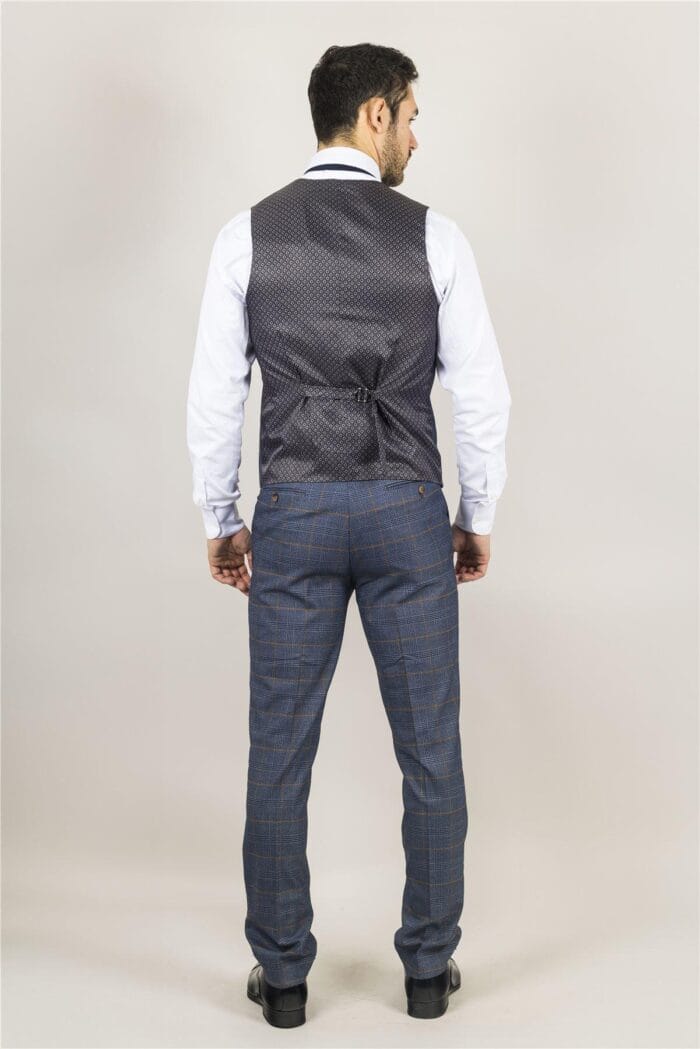 Traje de hombre de 3 piezas azul marino a cuadros clásicos, corte entallado, vestido formal - Knighthood Store