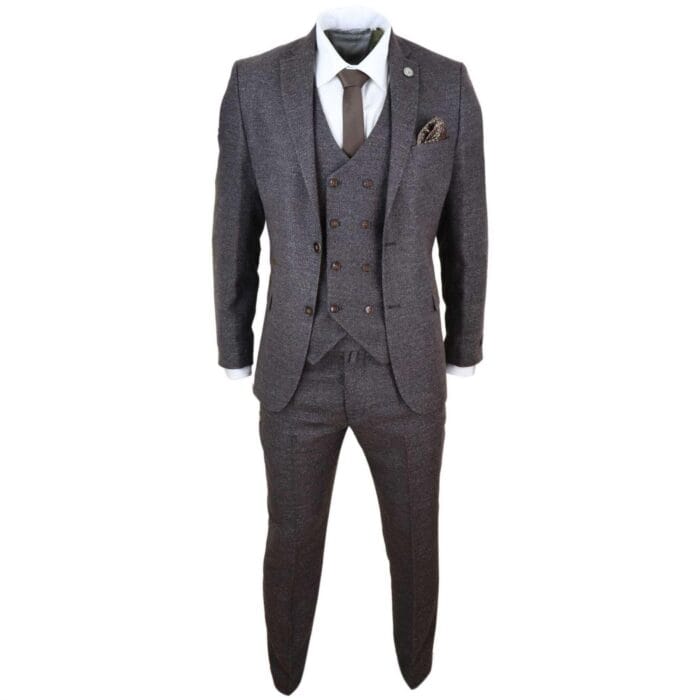 Abito da uomo in lana a 3 pezzi con gilet doppiopetto in tweed marrone anni '20 - Knighthood Store