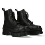 New Rock Boots Punk WALL083CCT-S6 Metallic Schwarze Leder Plateau Stiefeletten - Knighthood Store