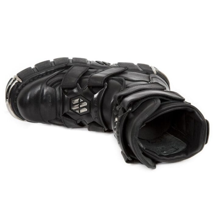 New Rock Boots M-422-S1 Unisex Metallic Schwarze Leder Plateau Gothic Stiefel - Knighthood Store