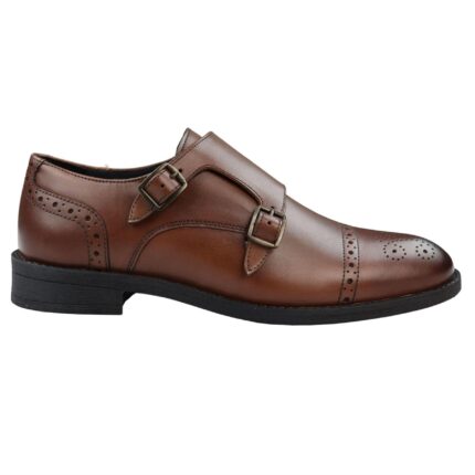 Mens Monk Shoes Black Tan Brown Classic Buckle Genuine Leather Smart Formal - Knighthood Store