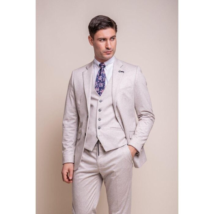 Mens Cream 3 Piece Suit Lightweight Tailored Fit - Knighthood Store