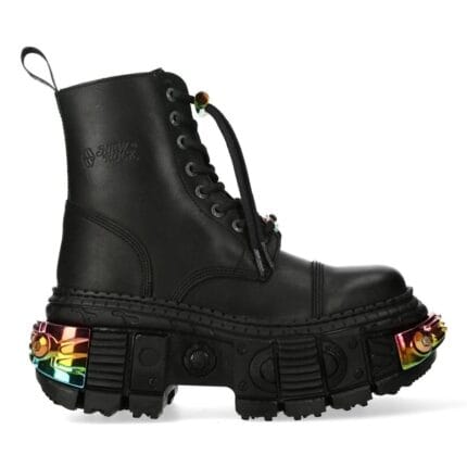 New Rock Boots WALL83CCT-S8 Unisex Metallic Black Leather Platform Gothic Boots - Knighthood Store
