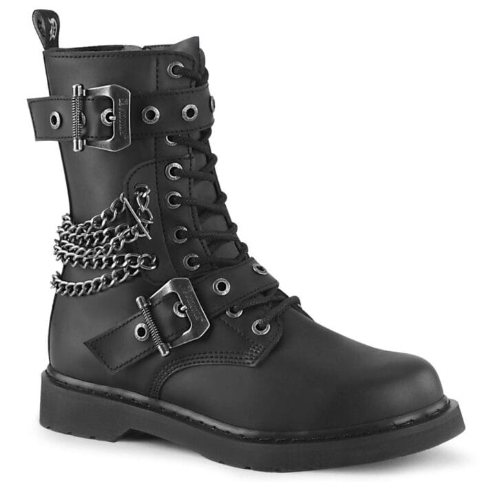 Botas Demonia Bolt 250, estilo punk rock, emo y gótico, unisex, negras, con cadena y cremallera - Knighthood Store