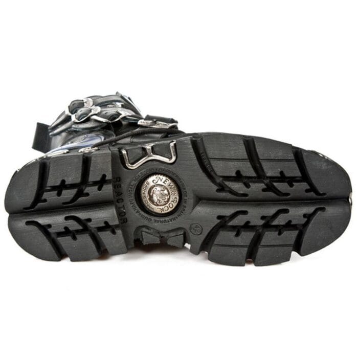 Botas unisex NEW ROCK 107-C5 de piel negra y azul con diseño de calavera y diablo, estilo gótico, punk y motero - Knighthood Store