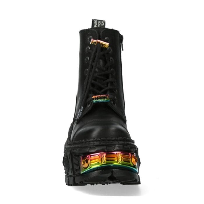 New Rock Boots WALL83CCT-S8 Unisex Metallic Black Leather Platform Gothic Boots - Knighthood Store