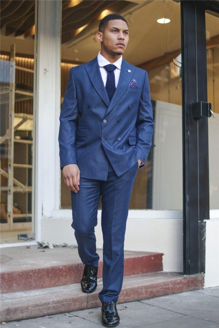 Abito da uomo blu a due pezzi, doppiopetto, a quadri, elegante - Knighthood Store