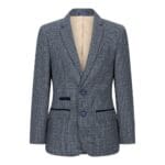 Boys 3 Piece Suit Navy Blue Tweed Check Vintage Retro Tailored Fit 1920s - Knighthood Store