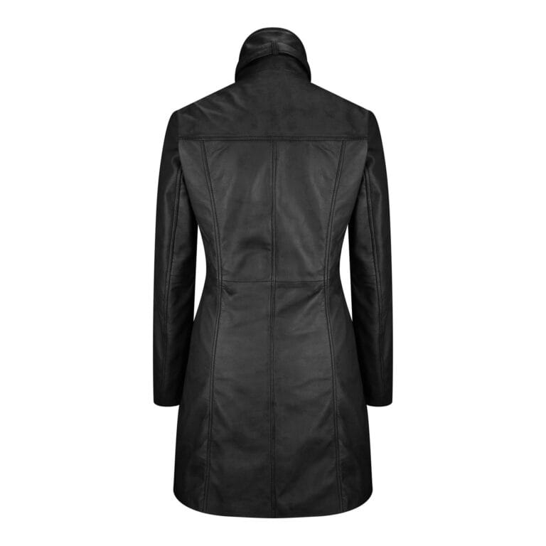 Trench-coat vintage en cuir véritable noir et beige pour femme - Knighthood Store