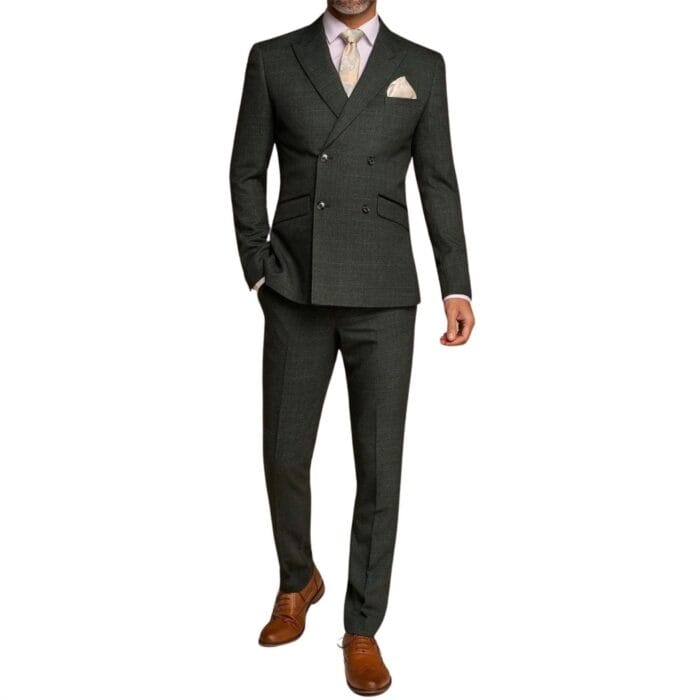 Costume homme 2 pièces vert olive, coupe croisée, coupe ajustée - Knighthood Store