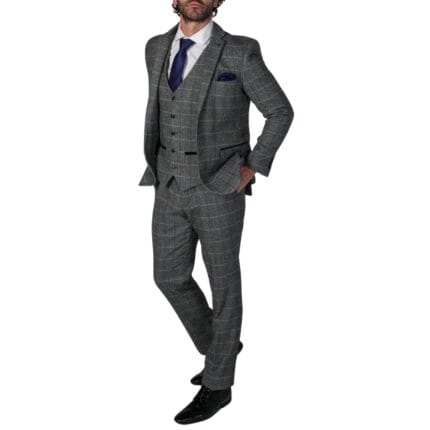 Grauer Herrenanzug aus Tweed mit Fischgrätenmuster, 3-teilig, Wollmischung, formelle Anzüge - Knighthood Store