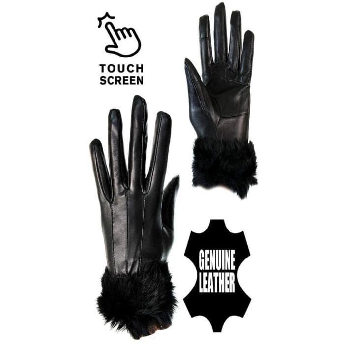Damen Winterhandschuhe aus echtem Leder mit Fell-Fleece-Futter, warm, Geschenk für Damen, Touchscreen – Knighthood Store