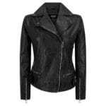 Ladies Women Genuine Real Leather Slim Fit Black Biker Jacket - Knighthood Store