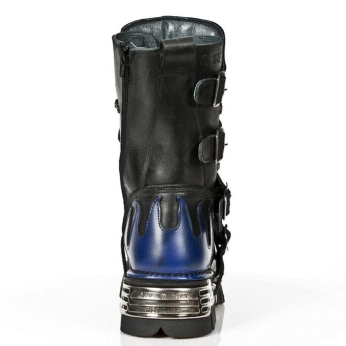 Botas unisex NEW ROCK 107-C5 de piel negra y azul con diseño de calavera y diablo, estilo gótico, punk y motero - Knighthood Store