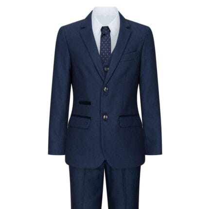 Boys Navy Blue 3 Piece Tweed Birdseye Suit Smart Formal Wedding Classic 1920s - Knighthood Store