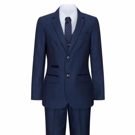 Boys Navy Blue 3 Piece Tweed Birdseye Suit Smart Formal Wedding Classic 1920s - Knighthood Store