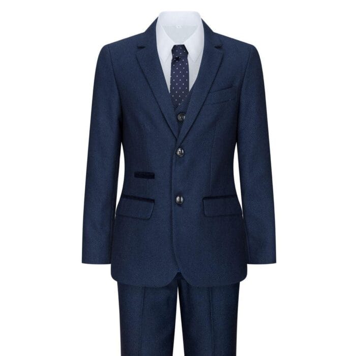 Traje de tweed azul marino de tres piezas para niño, estilo ojo de pájaro, elegante, formal, para boda, clásico, años 20 - Knighthood Store