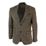 Giacca blazer aderente in tweed a spina di pesce vintage a quadri da uomo, marrone chiaro - Knighthood Store