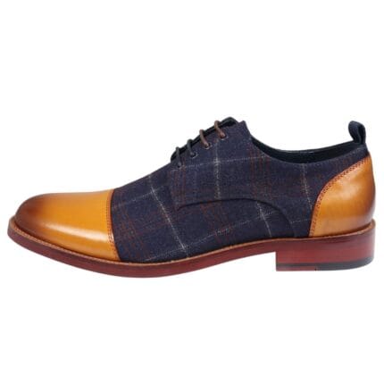 Men's Shoes Navy Tan Oxford Lace Up Leather Formal Dress Shoe - Knighthood Store
