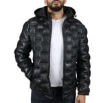 Giacca trapuntata in vera pelle da uomo con cappuccio, casual - Knighthood Store