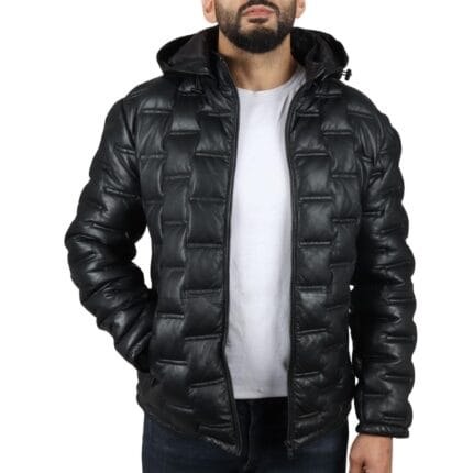 Giacca trapuntata in vera pelle da uomo con cappuccio, casual - Knighthood Store