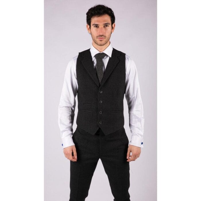 Mens Black Tweed 3 Piece Suit Check Vintage 1920s Gatsby Blinders Tailored Fit - Knighthood Store
