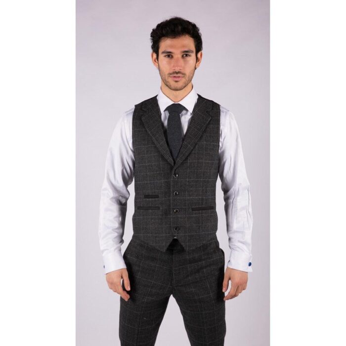 Mens Grey Tweed 3 Piece Suit Blue Check Vintage 1920s Gatsby Blinders Tailored Fit - Knighthood Store