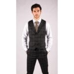 Mens Blue 3 Piece Suit Tan Check Classic Wedding Prom Peaky Tweed Vintage - Knighthood Store