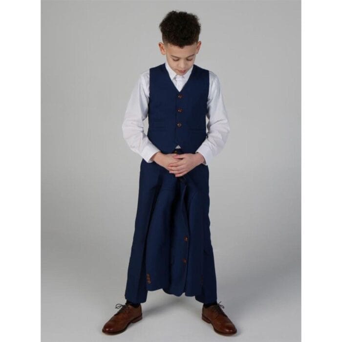 Boys Blue Brown Check 3 Piece Suit Wedding Prince Of Wales - Knighthood Store
