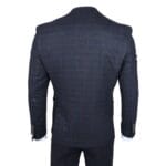 Costume homme 3 pièces en laine mélangée bleu marine à carreaux et chevrons en tweed, coupe cintrée, tenue habillée - Knighthood Store