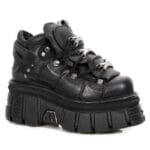 New Rock M.106-S29 TOWER SHOES Metallic Black Leather Biker Gothic Boots - Knighthood Store