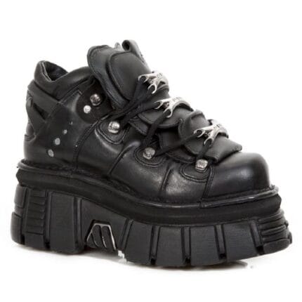 New Rock M.106-S29 TOWER SHOES Metallic Black Leather Biker Gothic Boots - Knighthood Store