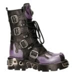 New Rock M-591-s5 Purple Flame Punk Boots Black Leather Gothic Heavy Biker - Knighthood Store