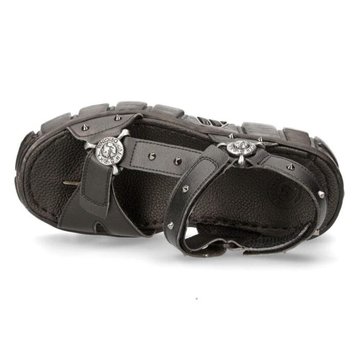 New Rock Boots BIOS120-V1 Unisex Metallic Schwarz Veganes Leder Sandale Punk Rock - Knighthood Store