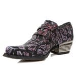 New Rock 7960-s8 Shoe Embossed Vintage Black Leather Buckle Steel Heel Shoes - Knighthood Store