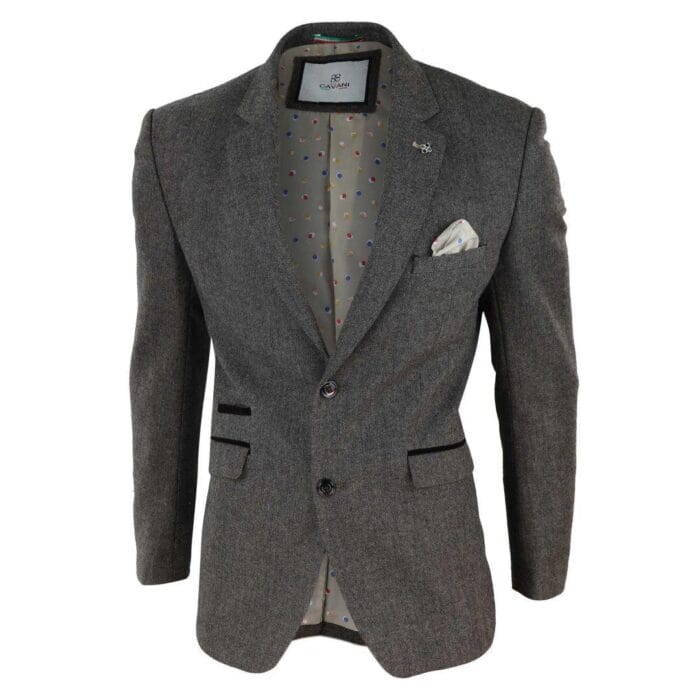 Giacca blazer in tweed a spina di pesce di lana Peaky Blinders da uomo, blu e marrone, vintage - Knighthood Store