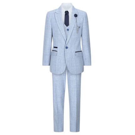 Boys 3 Piece Check Suit Tweed Light Blue Tailored Fit Wedding Peaky Classic - Knighthood Store