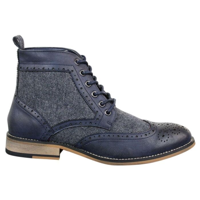 Stivaletti da uomo in pelle con punta a spina di pesce in tweed Blinders Sherlock Vintage Classic - Knighthood Store