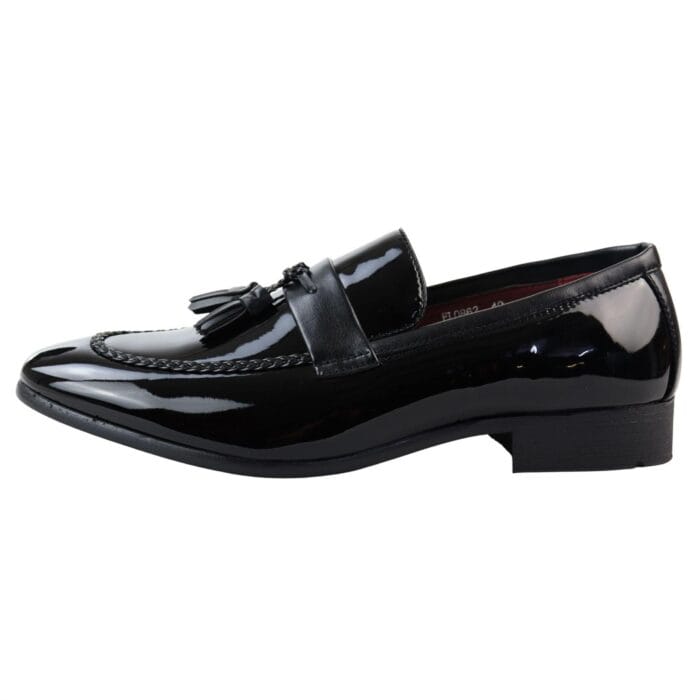 Mocassini da uomo in pelle verniciata, foderati, con nappe, scarpe eleganti - Knighthood Store