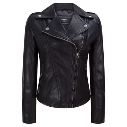 Chaqueta de cuero para mujer, estilo motero clásico, negra, de cuero auténtico - Knighthood Store