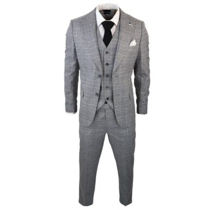 Traje gris de 3 piezas para hombre, con cuadros Príncipe de Gales, trajes formales de negocios - Knighthood Store