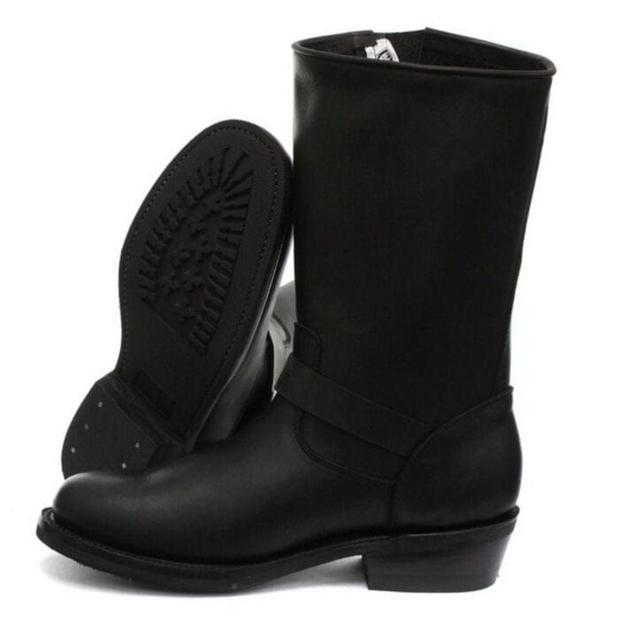Stivali da motociclista unisex in vera pelle, neri, stile Ginders, ribelle, gotico, punk rock, fibbia - Knighthood Store